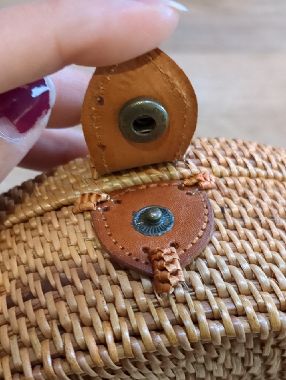 Woven Round Crossbody Bag in Natural Tan - Picture 5 of 11